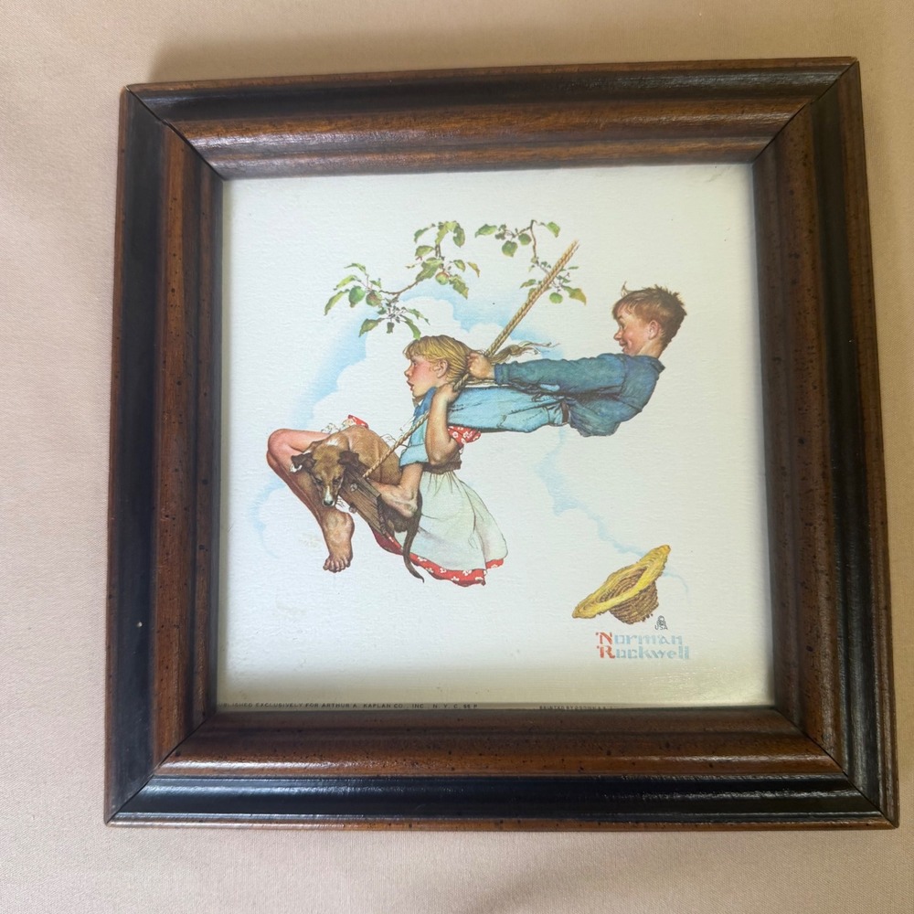 Vintage Norman Rockwell The Swing Framed Art Print Arthur A Kaplan Co Americana